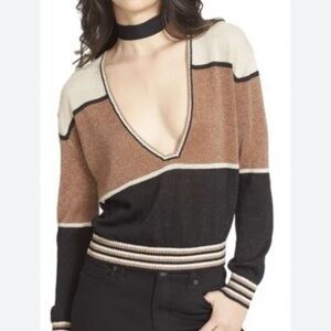 Free People Gold Dust Colorblock Linen Blend Sweater size S